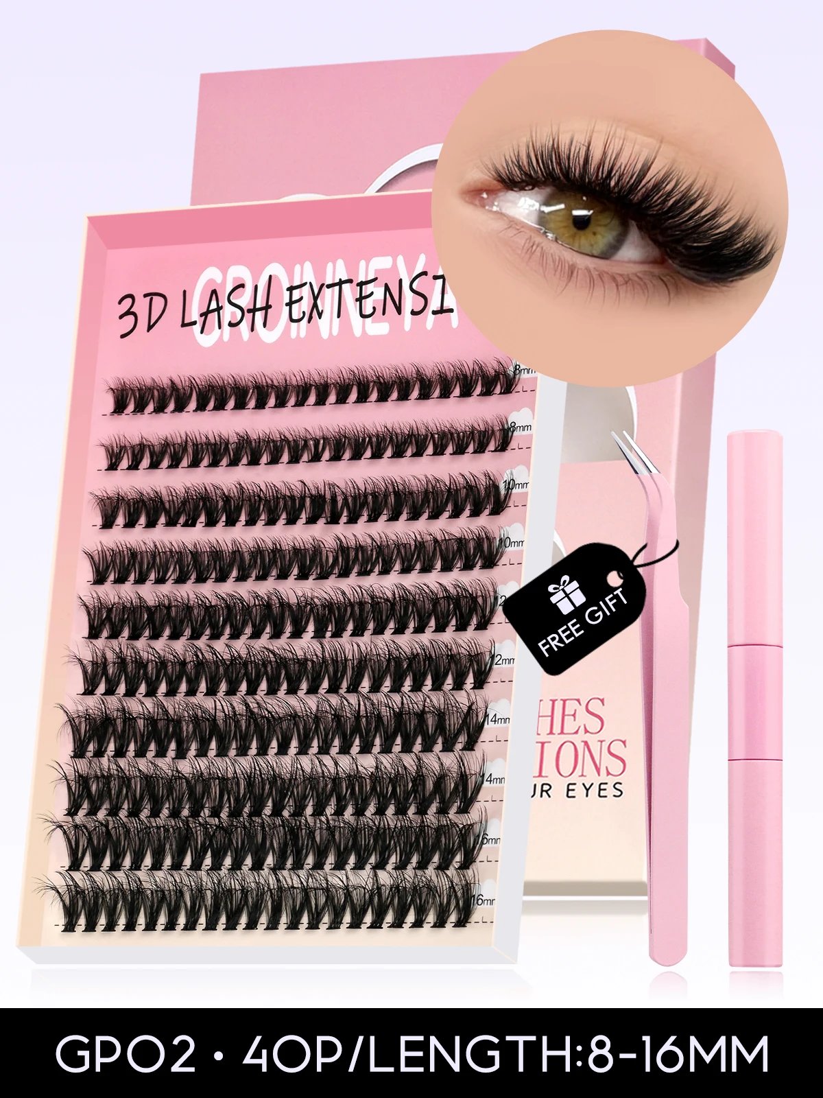 GROINNEYA DIY Lash Kit Thick 8-16mm Fluffy Lash Clusters Mixed Tray Individual Eyelashes Kit with Lash Bond DIY Lashes Extension GROINNEYA DIY Lash Kit Thick 8-16mm Fluffy Lash Clusters Mixed Tray Individual Eyelashes Kit with Lash Bond DIY Lashes Extension