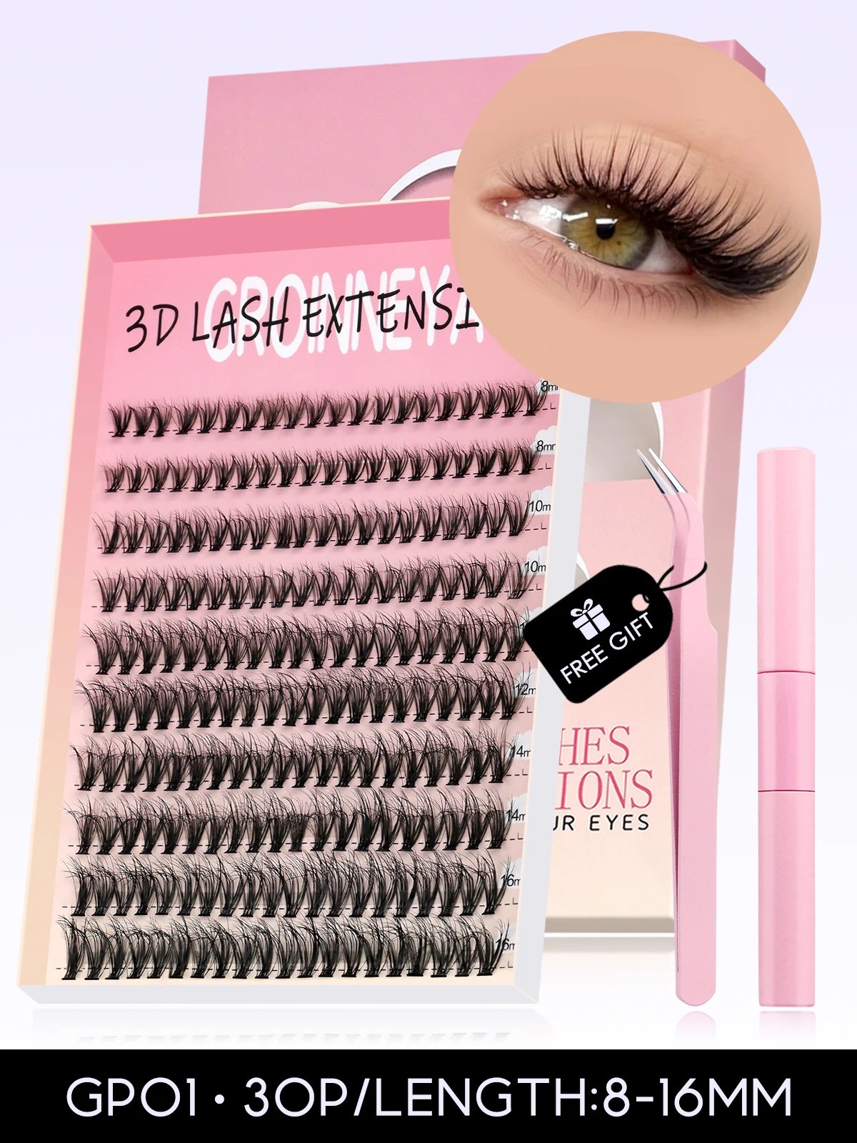 GROINNEYA DIY Lash Kit Thick 8-16mm Fluffy Lash Clusters Mixed Tray Individual Eyelashes Kit with Lash Bond DIY Lashes Extension GROINNEYA DIY Lash Kit Thick 8-16mm Fluffy Lash Clusters Mixed Tray Individual Eyelashes Kit with Lash Bond DIY Lashes Extension
