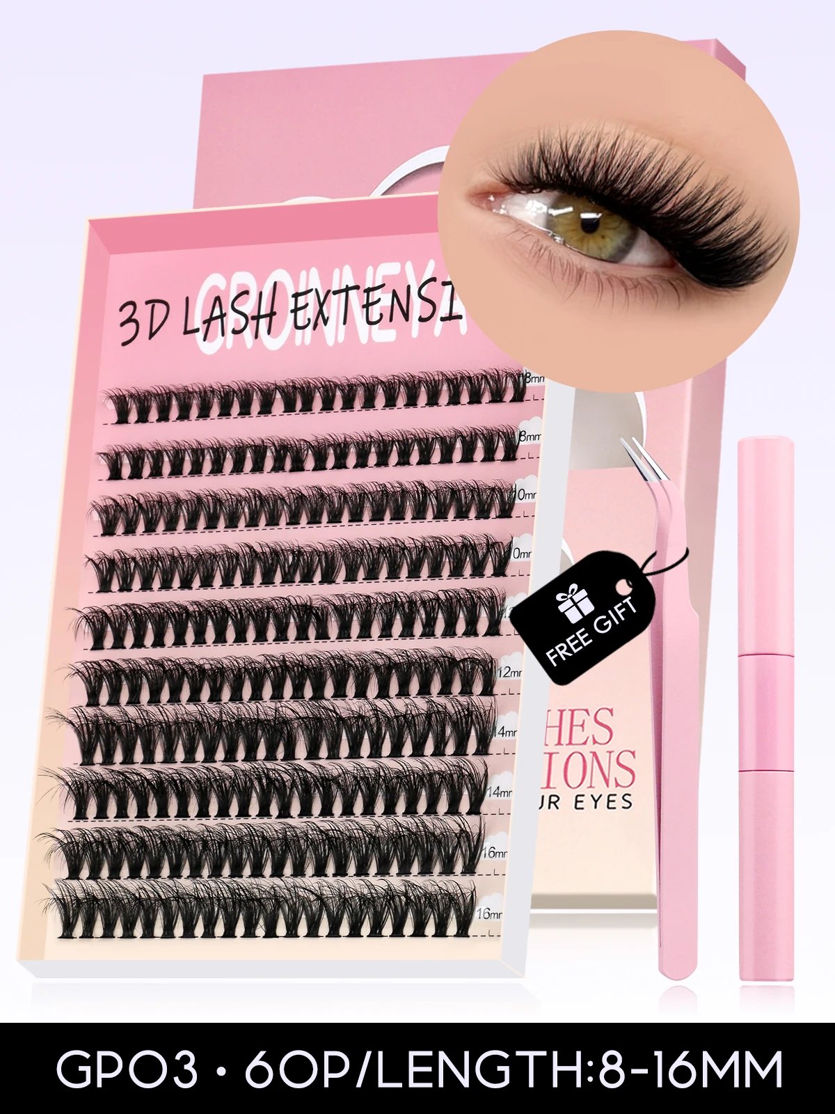GROINNEYA DIY Lash Kit Thick 8-16mm Fluffy Lash Clusters Mixed Tray Individual Eyelashes Kit with Lash Bond DIY Lashes Extension GROINNEYA DIY Lash Kit Thick 8-16mm Fluffy Lash Clusters Mixed Tray Individual Eyelashes Kit with Lash Bond DIY Lashes Extension