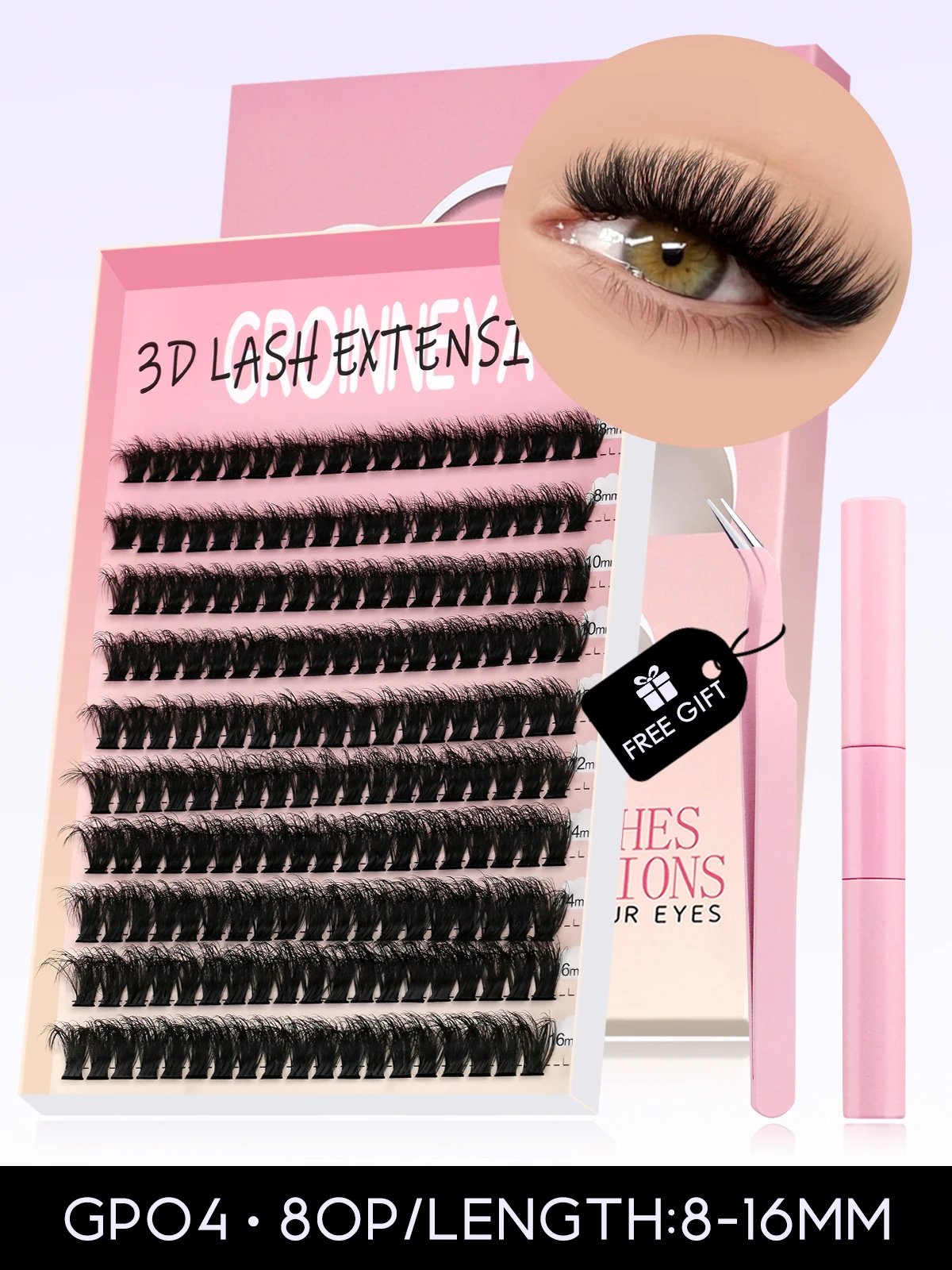 GROINNEYA DIY Lash Kit Thick 8-16mm Fluffy Lash Clusters Mixed Tray Individual Eyelashes Kit with Lash Bond DIY Lashes Extension GROINNEYA DIY Lash Kit Thick 8-16mm Fluffy Lash Clusters Mixed Tray Individual Eyelashes Kit with Lash Bond DIY Lashes Extension