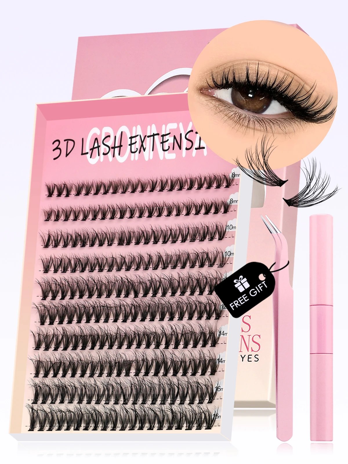 GROINNEYA DIY Lash Kit Thick 8-16mm Fluffy Lash Clusters Mixed Tray Individual Eyelashes Kit with Lash Bond DIY Lashes Extension GROINNEYA DIY Lash Kit Thick 8-16mm Fluffy Lash Clusters Mixed Tray Individual Eyelashes Kit with Lash Bond DIY Lashes Extension