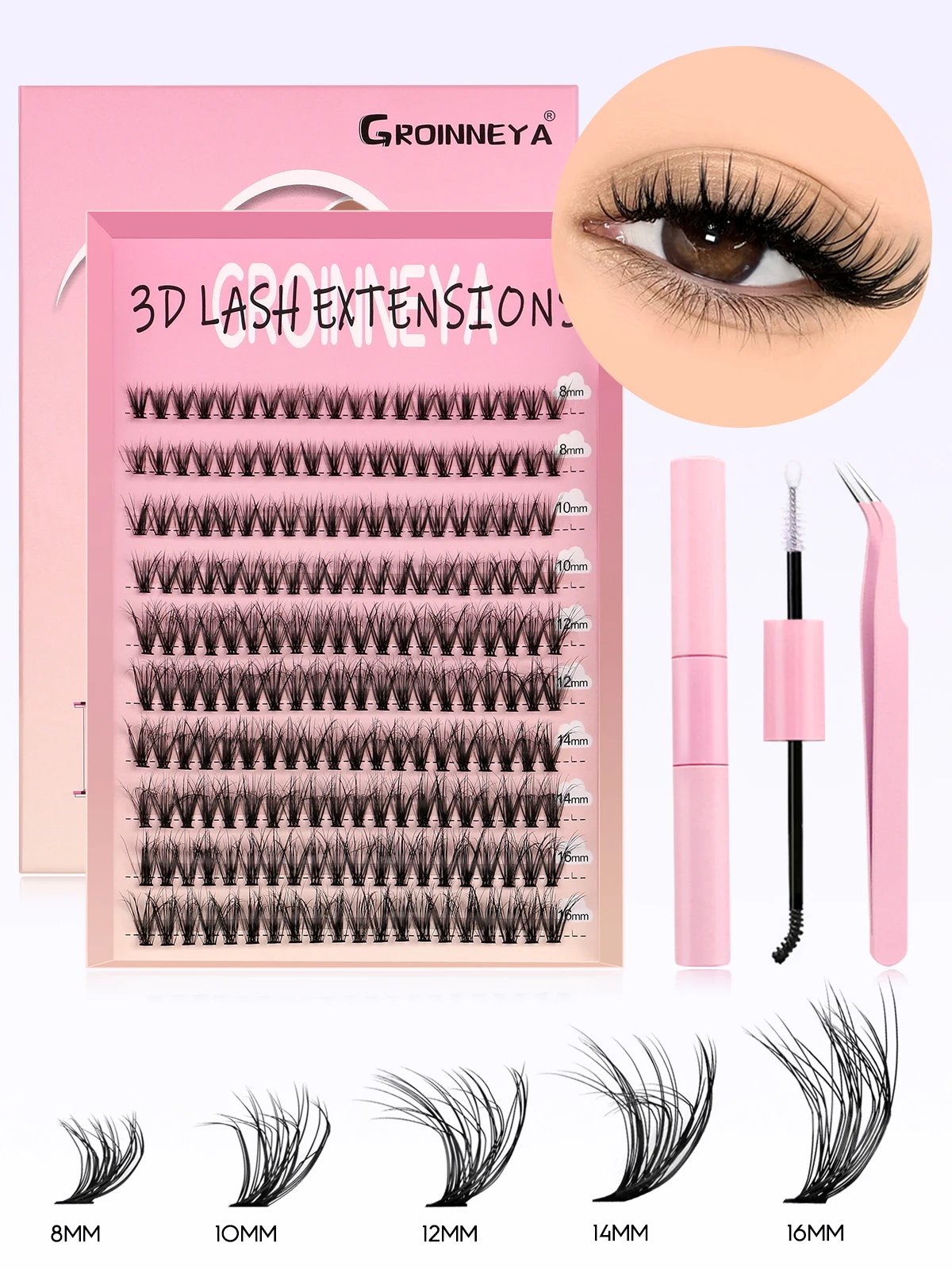 GROINNEYA DIY Lash Kit Thick 8-16mm Fluffy Lash Clusters Mixed Tray Individual Eyelashes Kit with Lash Bond DIY Lashes Extension GROINNEYA DIY Lash Kit Thick 8-16mm Fluffy Lash Clusters Mixed Tray Individual Eyelashes Kit with Lash Bond DIY Lashes Extension