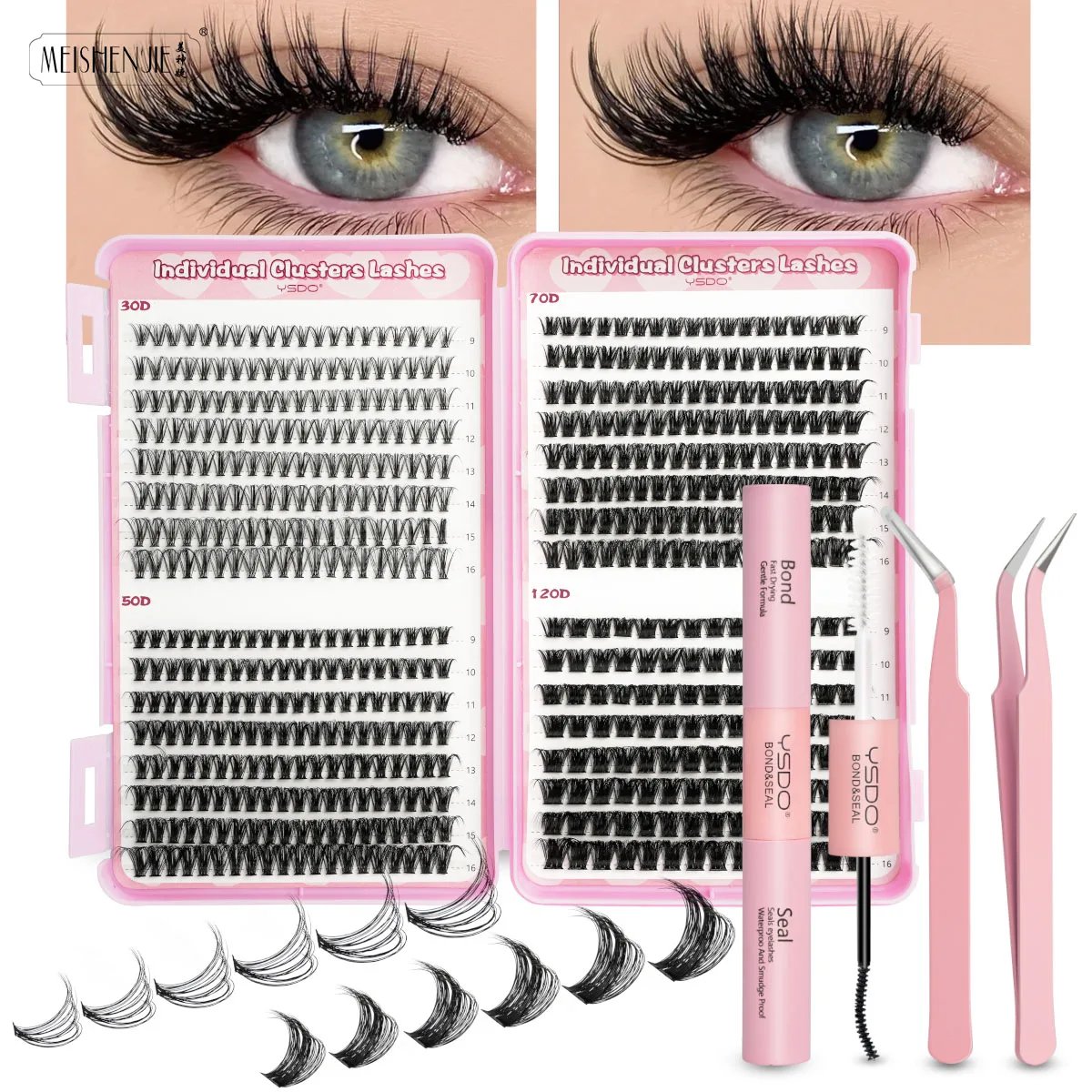 16Rows Individual Lash Clusters Kit with Waterproof DIY Lash Kit Lash Bond And Seal and Eyelash Tweezers Set Extension Lashes 16Rows Individual Lash Clusters Kit with Waterproof DIY Lash Kit Lash Bond And Seal and Eyelash Tweezers Set Extension Lashes