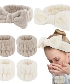 Face Wash Hair Band New Bow Three-Piece Set Water-Absorbent Waterproof And Moisture-Proof Hair Band Plush Wrist Strap