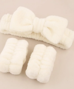 Alternative view of Face Wash Hair Band New Bow Three-Piece Set Water-Absorbent Waterproof And Moisture-Proof Hair Band Plush Wrist Strap
