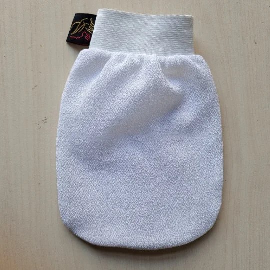 50pcs Custom Logo Bath Gloves Spa White Body Mitt Scrub Viscose Fiber Morocco Bath Exfoliator Peeling Gloves