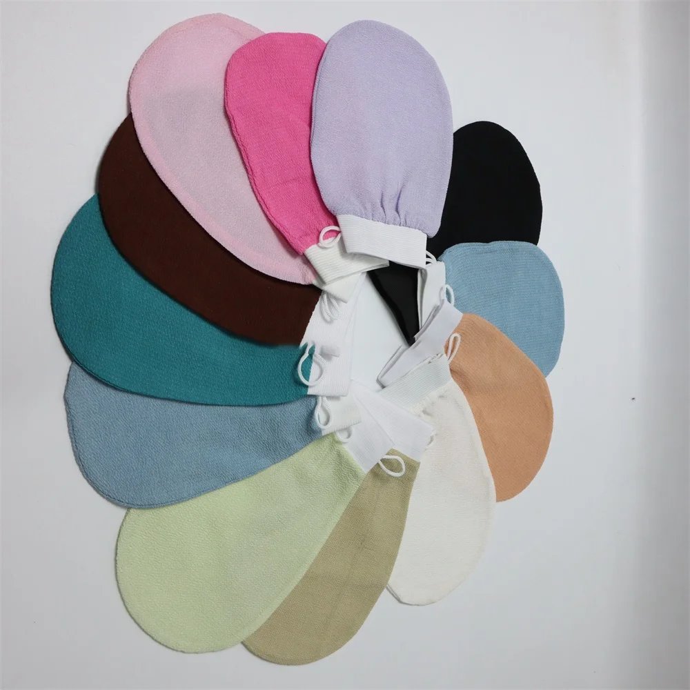 50pcs Custom Logo Bath Gloves Spa White Body Mitt Scrub Viscose Fiber Morocco Bath Exfoliator Peeling Gloves