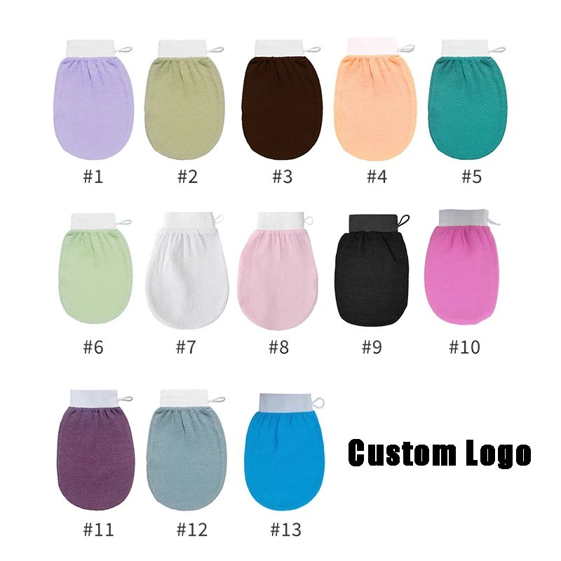 50pcs Custom Logo Bath Gloves Spa White Body Mitt Scrub Viscose Fiber Morocco Bath Exfoliator Peeling Gloves