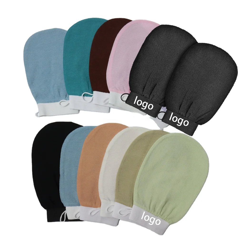 50pcs Custom Logo Bath Gloves Spa White Body Mitt Scrub Viscose Fiber Morocco Bath Exfoliator Peeling Gloves