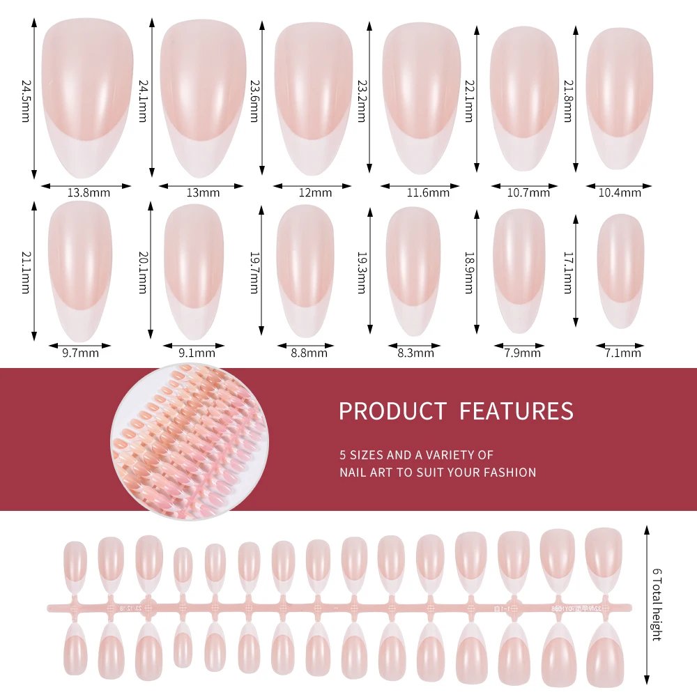120/150Pcs Matte/Glossy Nude Pink Almond False Nail Pre-made French Short Almond Nail Tips Press On Nails Full-Cover Fingernails