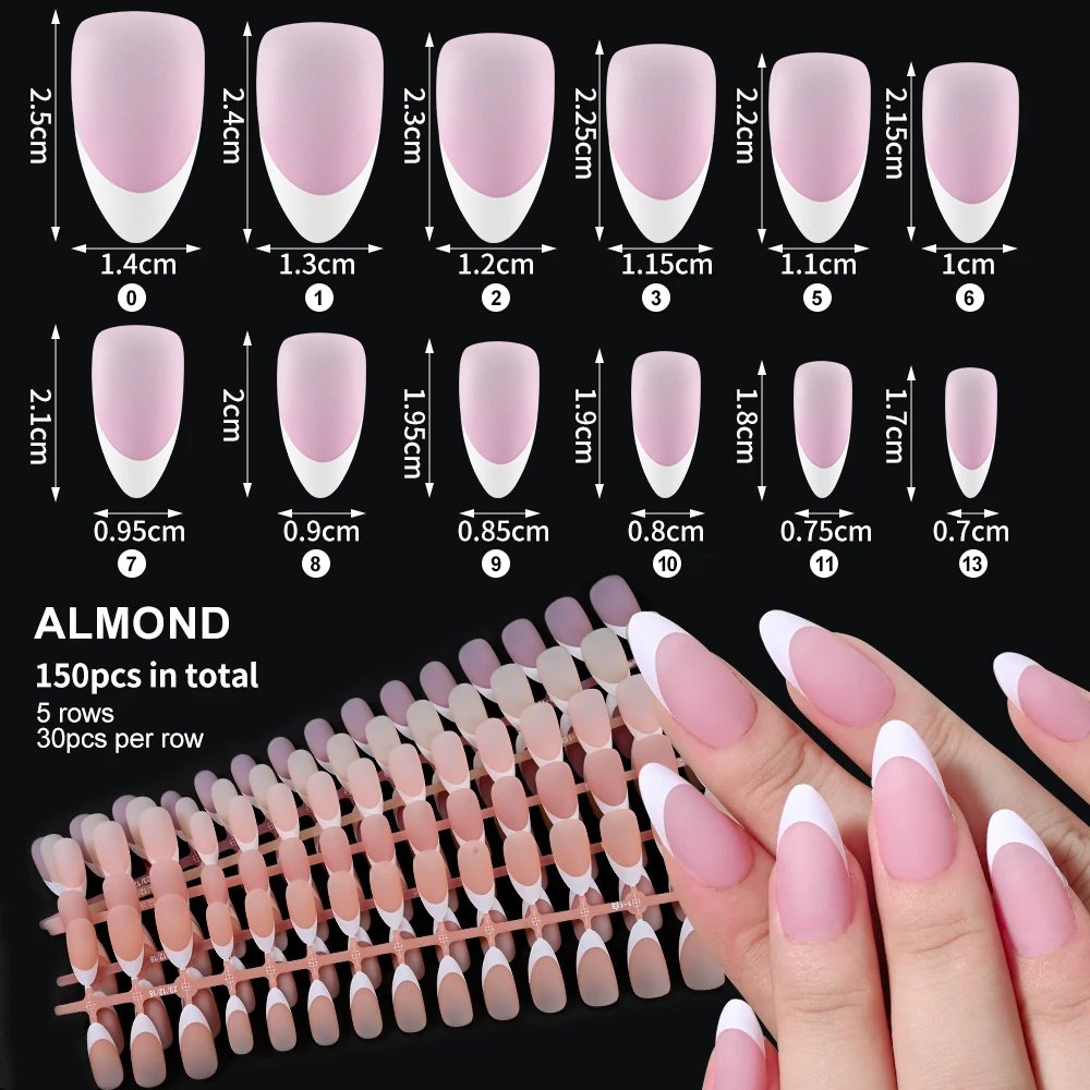 120/150Pcs Matte/Glossy Nude Pink Almond False Nail Pre-made French Short Almond Nail Tips Press On Nails Full-Cover Fingernails