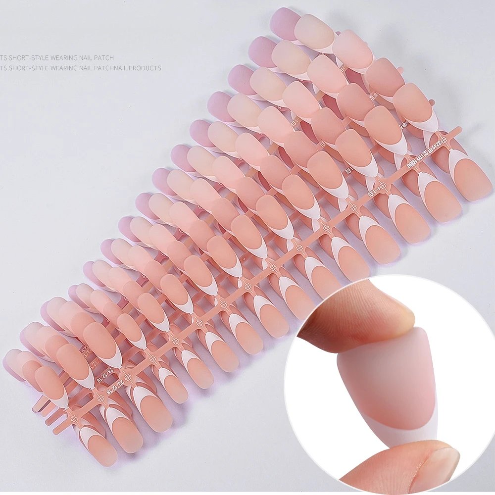 120/150Pcs Matte/Glossy Nude Pink Almond False Nail Pre-made French Short Almond Nail Tips Press On Nails Full-Cover Fingernails