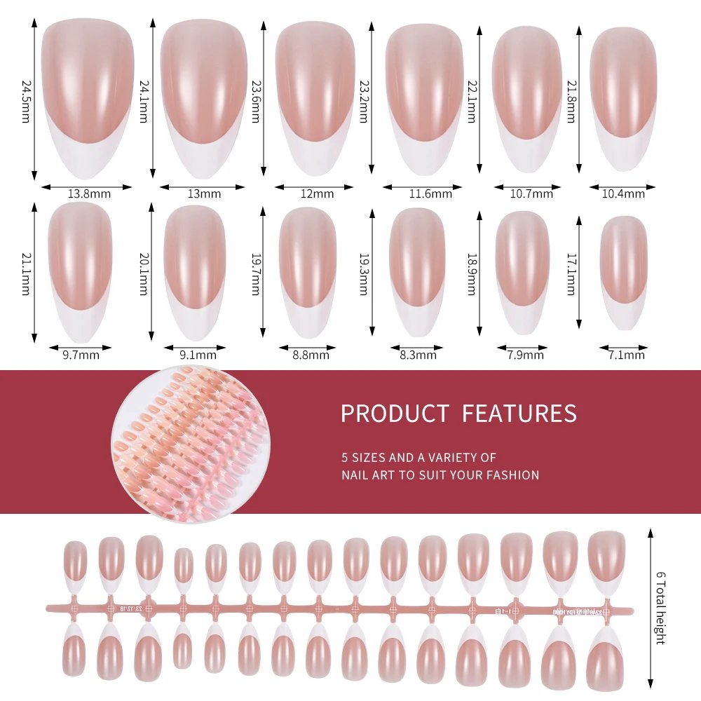 120/150Pcs Matte/Glossy Nude Pink Almond False Nail Pre-made French Short Almond Nail Tips Press On Nails Full-Cover Fingernails