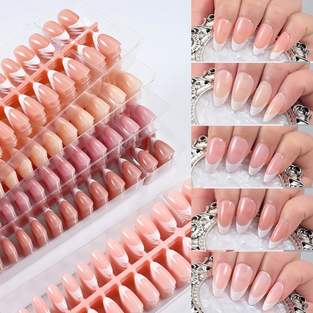 120/150Pcs Matte/Glossy Nude Pink Almond False Nail Pre-made French Short Almond Nail Tips Press On Nails Full-Cover Fingernails