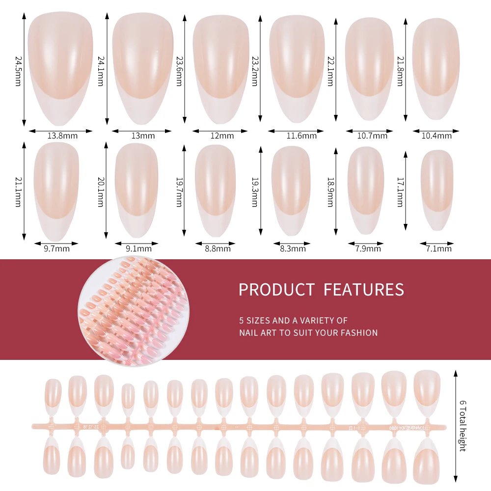120/150Pcs Matte/Glossy Nude Pink Almond False Nail Pre-made French Short Almond Nail Tips Press On Nails Full-Cover Fingernails