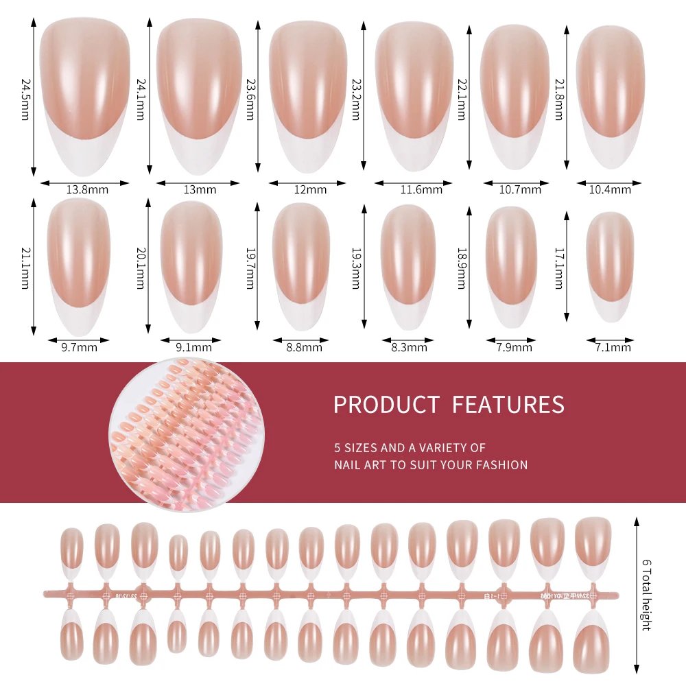 120/150Pcs Matte/Glossy Nude Pink Almond False Nail Pre-made French Short Almond Nail Tips Press On Nails Full-Cover Fingernails