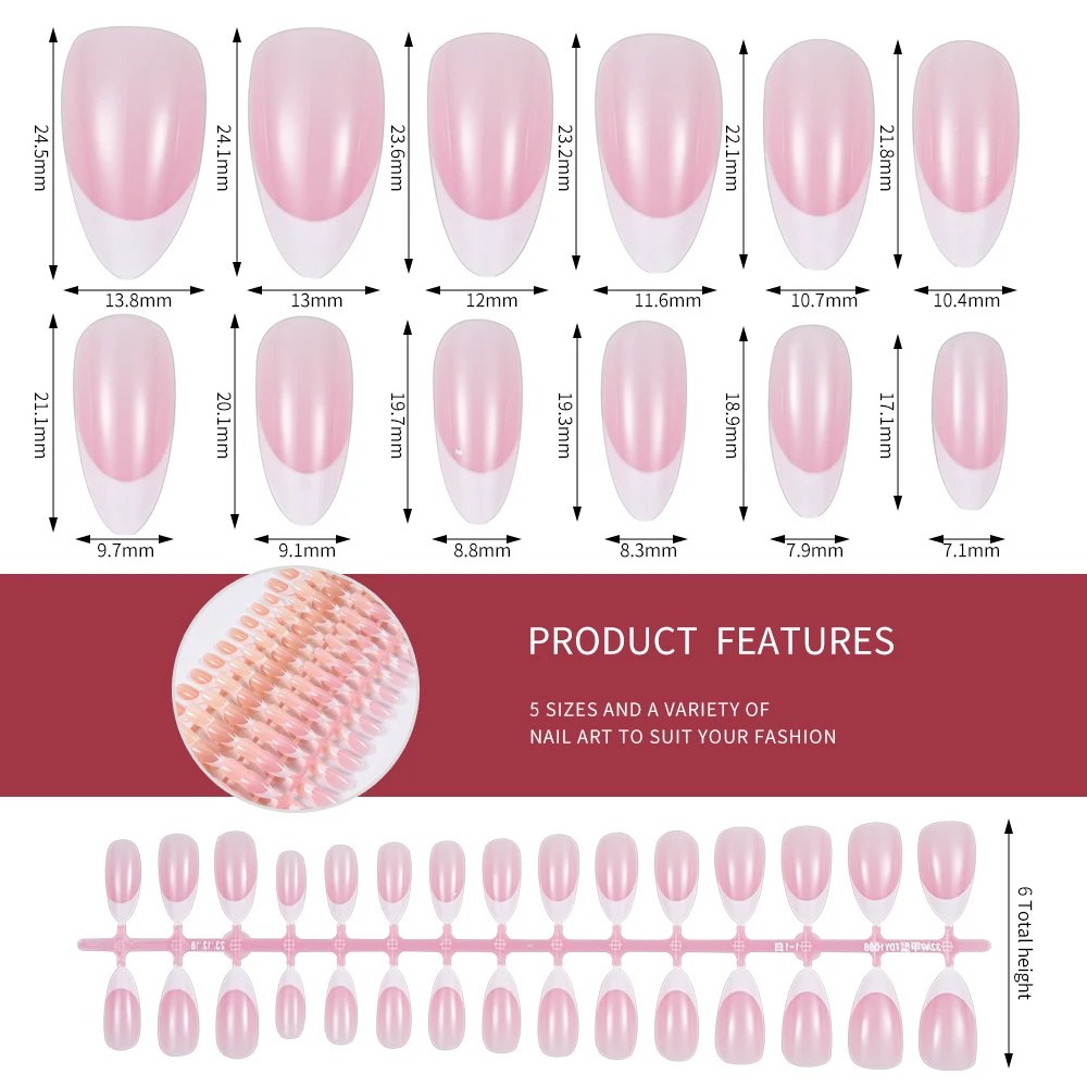 120/150Pcs Matte/Glossy Nude Pink Almond False Nail Pre-made French Short Almond Nail Tips Press On Nails Full-Cover Fingernails