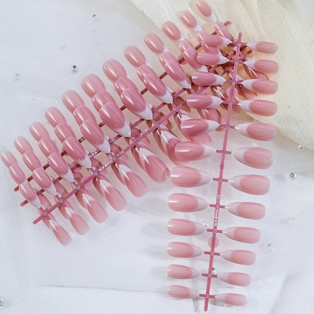120/150Pcs French Almond False Nails Acrylic Wearable Short Full Cover Fake Nails White Edge Stiletto Press on Nail Tips