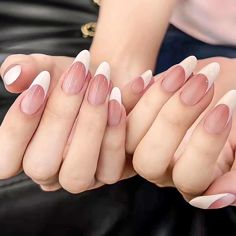 120/150Pcs French Almond False Nails Acrylic Wearable Short Full Cover Fake Nails White Edge Stiletto Press on Nail Tips