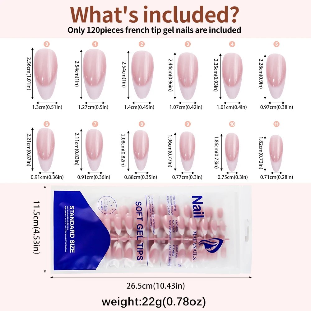 120/150Pcs French Almond False Nails Acrylic Wearable Short Full Cover Fake Nails White Edge Stiletto Press on Nail Tips