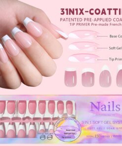 150pcs/set Charming French Ballet Wearable Fake Nail Tips Press On Nail Seamless Removable Wearing Reusable Full Cover Nail Tips