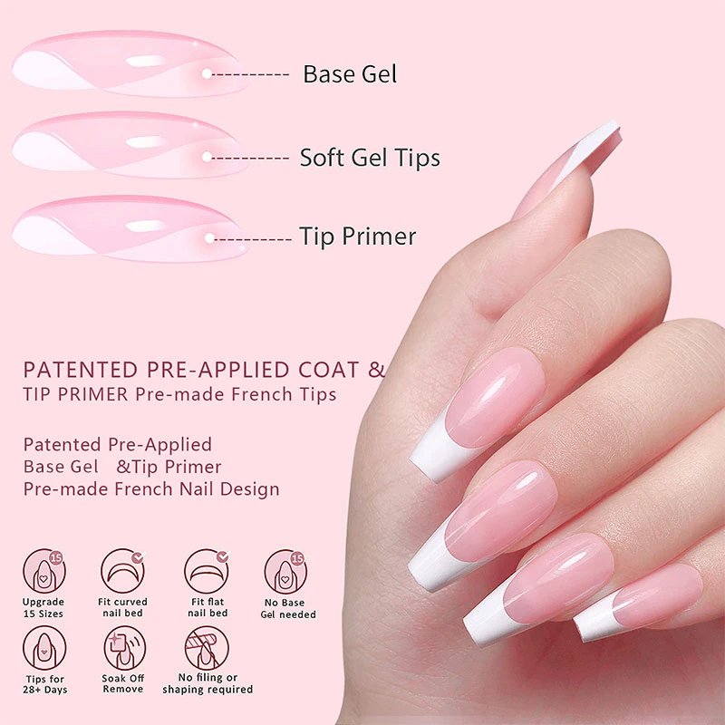 150pcs/set Charming French Ballet Wearable Fake Nail Tips Press On Nail Seamless Removable Wearing Reusable Full Cover Nail Tips