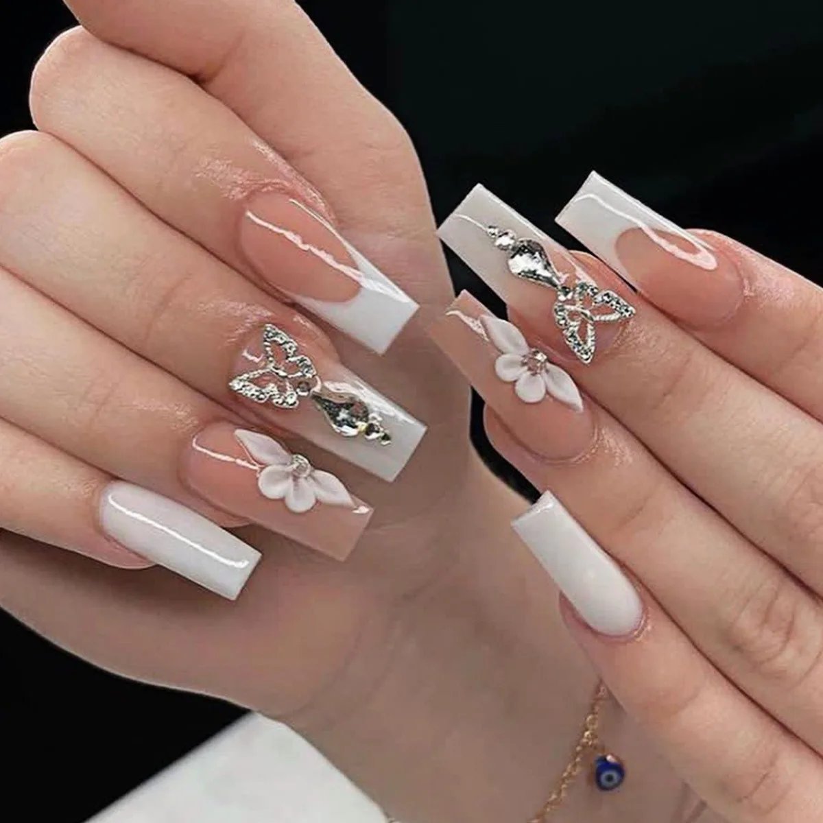 24pcs False Nails with glue butterfly design Long Coffin French Ballerina Fake Nails Full Cover acrylic Nail Tips Press On Nails 24pcs False Nails with glue butterfly design Long Coffin French Ballerina Fake Nails Full Cover acrylic Nail Tips Press On Nails