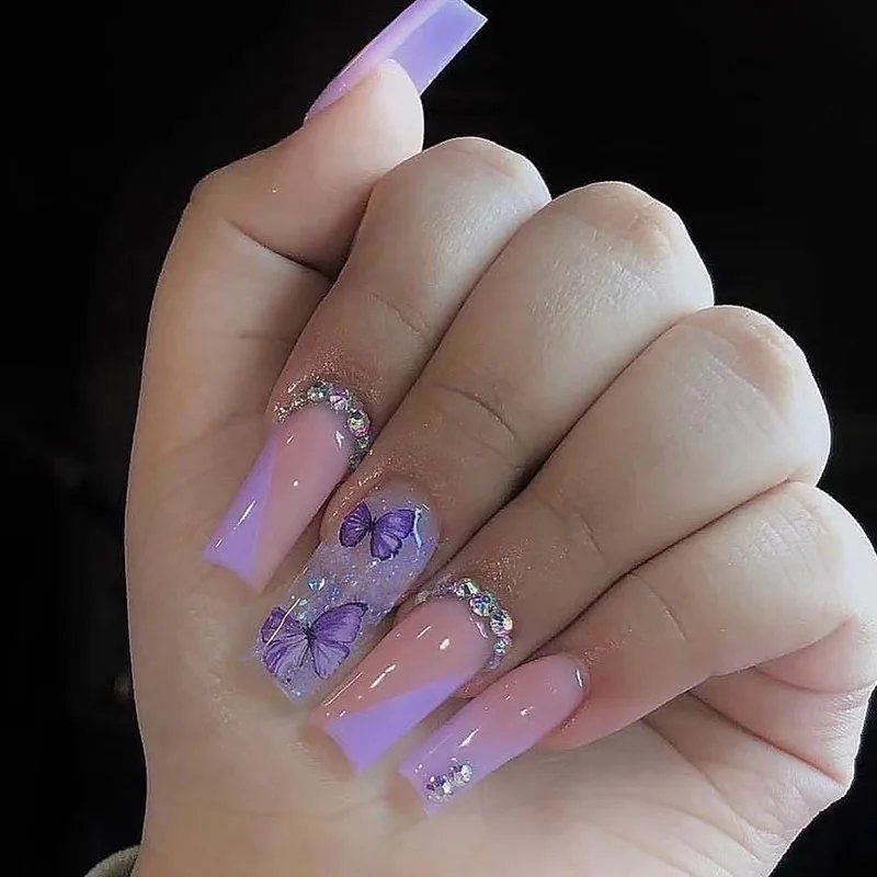 24pcs False Nails with glue butterfly design Long Coffin French Ballerina Fake Nails Full Cover acrylic Nail Tips Press On Nails 24pcs False Nails with glue butterfly design Long Coffin French Ballerina Fake Nails Full Cover acrylic Nail Tips Press On Nails