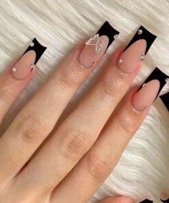 24pcs False Nails with glue butterfly design Long Coffin French Ballerina Fake Nails Full Cover acrylic Nail Tips Press On Nails