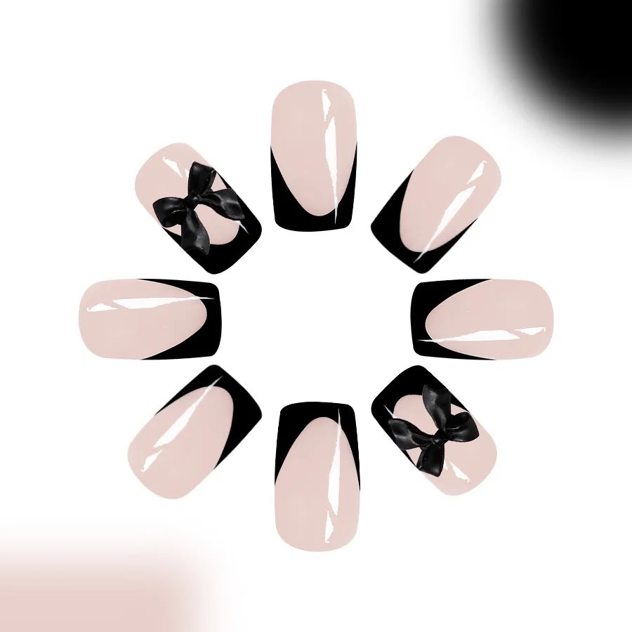 24pcs Press on Nails Short Almond Bowknot Black Press on Nails White Pearl Sweet French Tip Press on Nails Cute Nail Artificial 24pcs Press on Nails Short Almond Bowknot Black Press on Nails White Pearl Sweet French Tip Press on Nails Cute Nail Artificial
