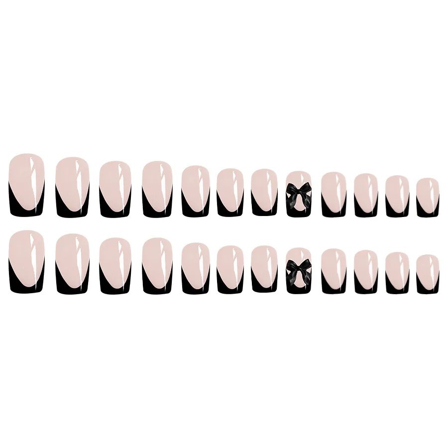 24pcs Press on Nails Short Almond Bowknot Black Press on Nails White Pearl Sweet French Tip Press on Nails Cute Nail Artificial 24pcs Press on Nails Short Almond Bowknot Black Press on Nails White Pearl Sweet French Tip Press on Nails Cute Nail Artificial