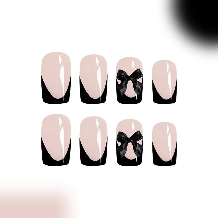 24pcs Press on Nails Short Almond Bowknot Black Press on Nails White Pearl Sweet French Tip Press on Nails Cute Nail Artificial 24pcs Press on Nails Short Almond Bowknot Black Press on Nails White Pearl Sweet French Tip Press on Nails Cute Nail Artificial