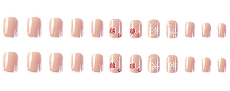 Christmas Press on False Nails Snow Print Fashion Tip Fake Nail 24 Pcs/Set Women Stick on Nail Art Acrylic Red & White Nails
