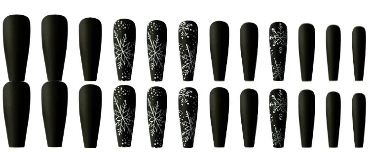 Christmas Press on False Nails Snow Print Fashion Tip Fake Nail 24 Pcs/Set Women Stick on Nail Art Acrylic Red & White Nails