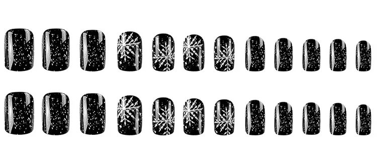 Christmas Press on False Nails Snow Print Fashion Tip Fake Nail 24 Pcs/Set Women Stick on Nail Art Acrylic Red & White Nails