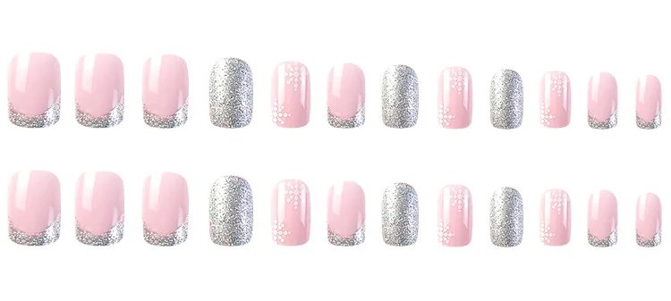 Christmas Press on False Nails Snow Print Fashion Tip Fake Nail 24 Pcs/Set Women Stick on Nail Art Acrylic Red & White Nails