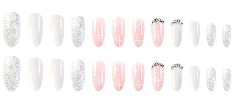 Christmas Press on False Nails Snow Print Fashion Tip Fake Nail 24 Pcs/Set Women Stick on Nail Art Acrylic Red & White Nails
