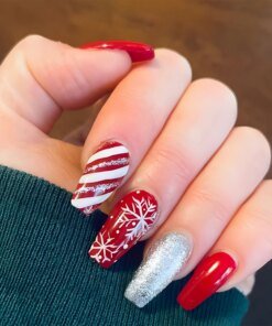 Alternative view of Christmas Press on False Nails Snow Print Fashion Tip Fake Nail 24 Pcs/Set Women Stick on Nail Art Acrylic Red & White Nails