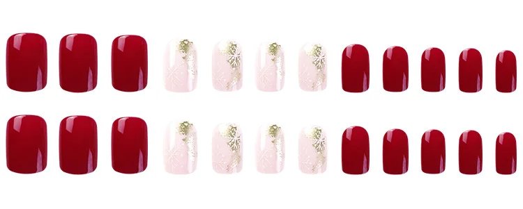 Christmas Press on False Nails Snow Print Fashion Tip Fake Nail 24 Pcs/Set Women Stick on Nail Art Acrylic Red & White Nails