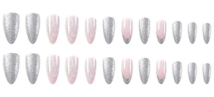 Christmas Press on False Nails Snow Print Fashion Tip Fake Nail 24 Pcs/Set Women Stick on Nail Art Acrylic Red & White Nails