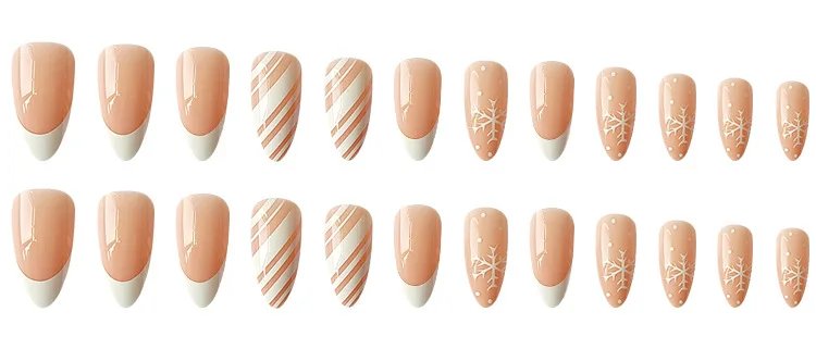 Christmas Press on False Nails Snow Print Fashion Tip Fake Nail 24 Pcs/Set Women Stick on Nail Art Acrylic Red & White Nails
