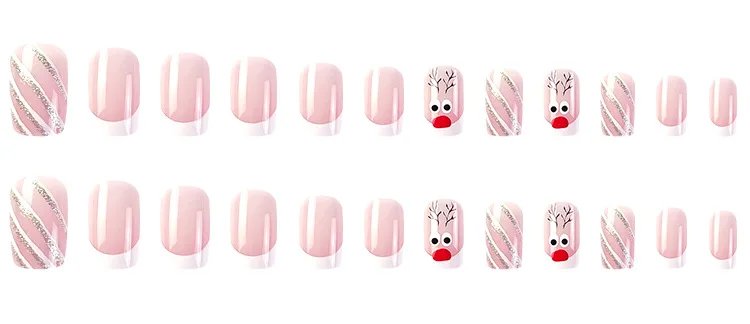 Christmas Press on False Nails Snow Print Fashion Tip Fake Nail 24 Pcs/Set Women Stick on Nail Art Acrylic Red & White Nails