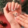 24Ps/Set Christmas Series Wearing False Nails Christmas Tree Hat Bell Design Almond Fake Nails Art Full Cover Stick on Nails tip