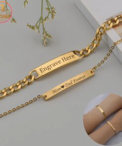 Akizoom Punk Engrave Name Custom Bracelets Gold Color Stainless Steel Thick Hand Chain Customized Couple Men Women Jewelry Gift