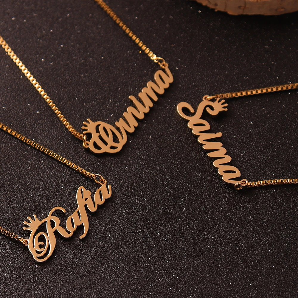 Personalised Gold Name Necklace with Box Chain Custom Name Necklace Handmade Jewelry Personalised Birthday Gift for Her Mom