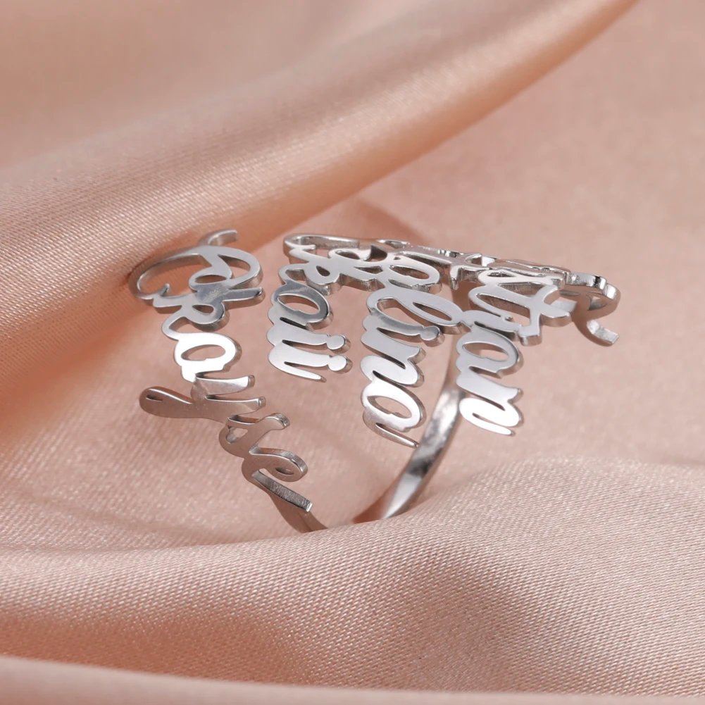 Fishhook Custom Double Name Finger Ring For Women Men Personalized Rings Couple Family Gift Gold Color Stainless Steel Jewelry Fishhook Custom Double Name Finger Ring For Women Men Personalized Rings Couple Family Gift Gold Color Stainless Steel Jewelry