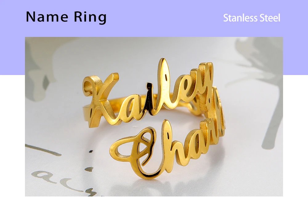 Fishhook Custom Double Name Finger Ring For Women Men Personalized Rings Couple Family Gift Gold Color Stainless Steel Jewelry Fishhook Custom Double Name Finger Ring For Women Men Personalized Rings Couple Family Gift Gold Color Stainless Steel Jewelry