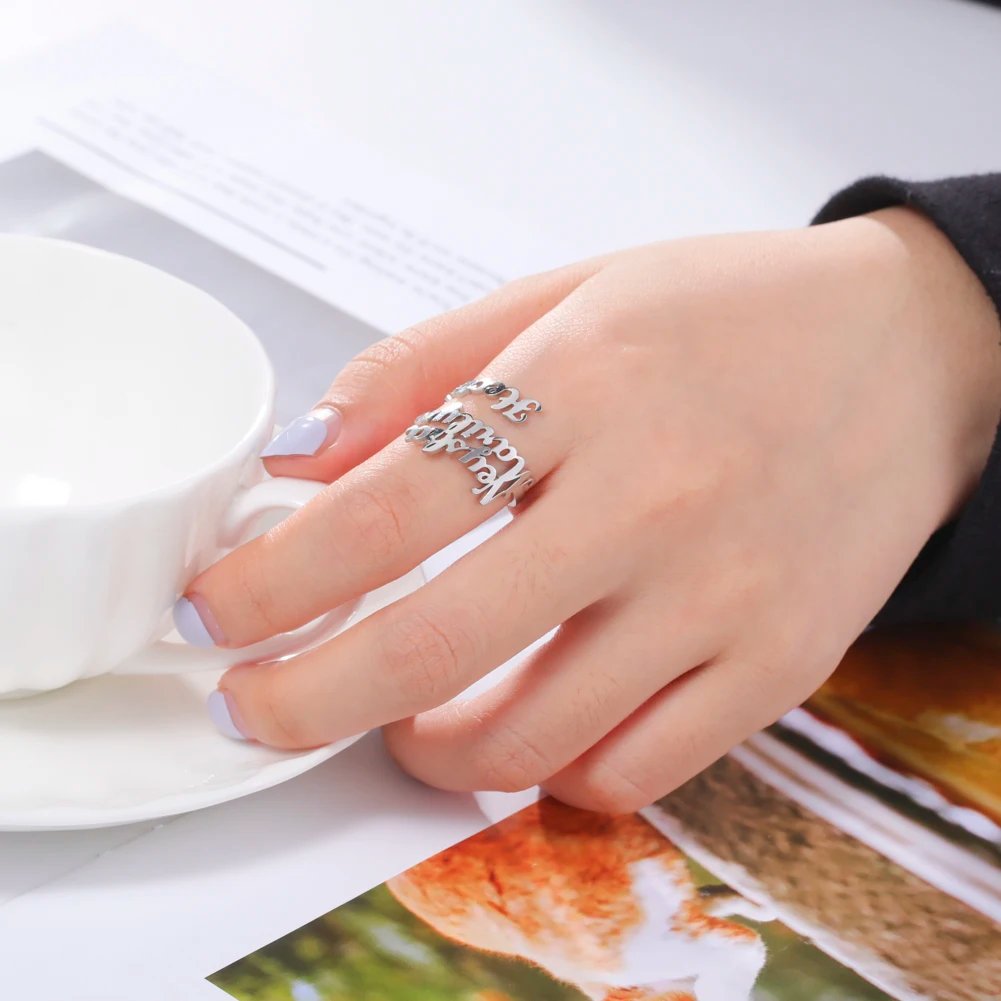 Fishhook Custom Double Name Finger Ring For Women Men Personalized Rings Couple Family Gift Gold Color Stainless Steel Jewelry Fishhook Custom Double Name Finger Ring For Women Men Personalized Rings Couple Family Gift Gold Color Stainless Steel Jewelry