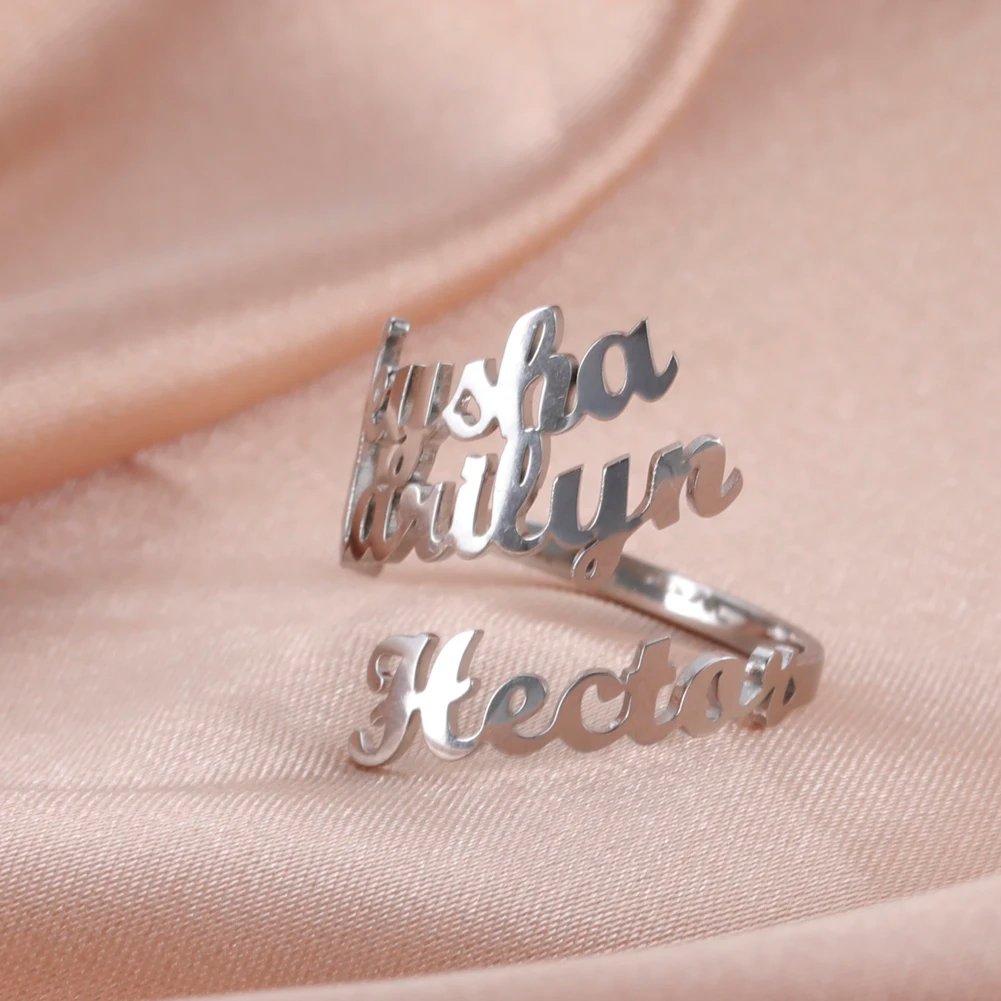 Fishhook Custom Double Name Finger Ring For Women Men Personalized Rings Couple Family Gift Gold Color Stainless Steel Jewelry Fishhook Custom Double Name Finger Ring For Women Men Personalized Rings Couple Family Gift Gold Color Stainless Steel Jewelry