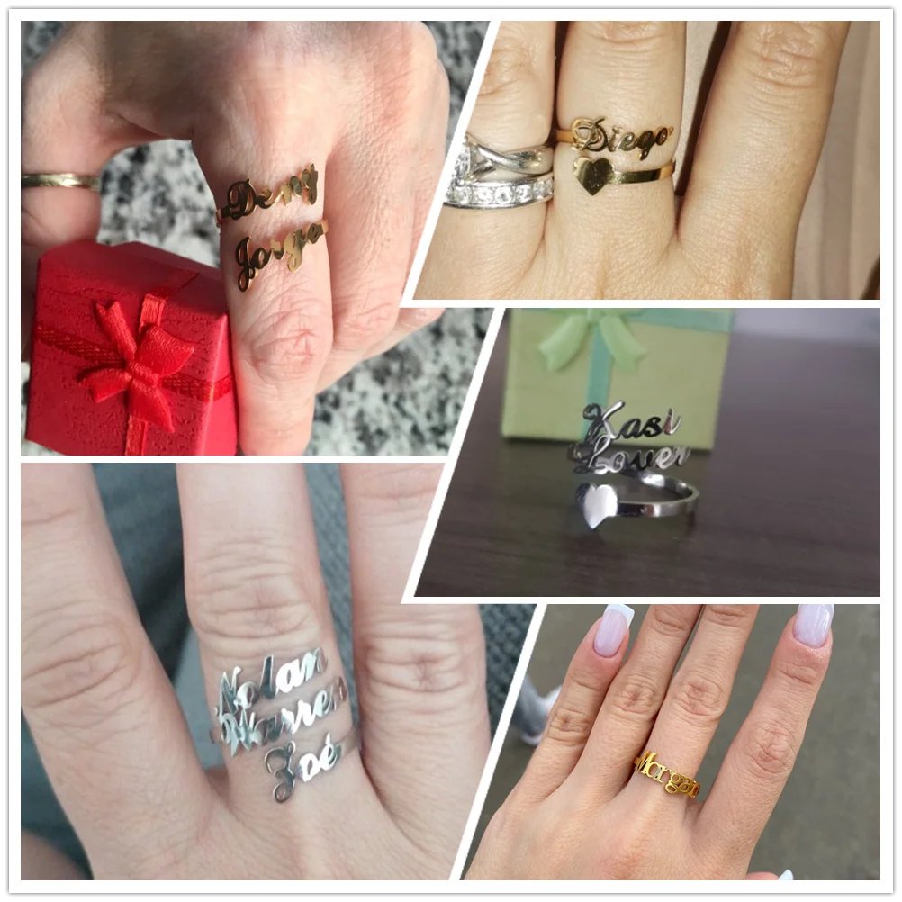 Fishhook Custom Double Name Finger Ring For Women Men Personalized Rings Couple Family Gift Gold Color Stainless Steel Jewelry Fishhook Custom Double Name Finger Ring For Women Men Personalized Rings Couple Family Gift Gold Color Stainless Steel Jewelry